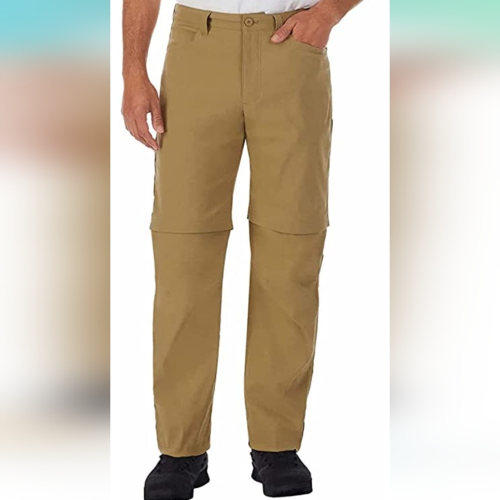 EDDIE BAUER Convertible Tech Pant Short Saddle Tan Pocket Lightweight 38x32 NWOT